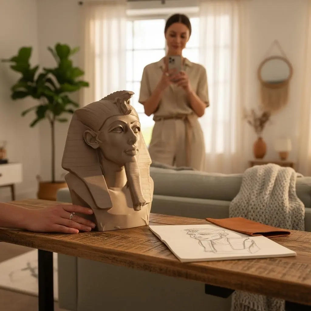 3D Printed Ancient Egypt Pharaoh Bust Sculpture - Multi-Size Classic Tones Decor, Historical Art with Clean Finish, Lightweight Home Office Decoration, Shelf/Desk Centerpiece, Ideal Gift for Art Collectors (6.0"h×4.8"w×4.4"d)
