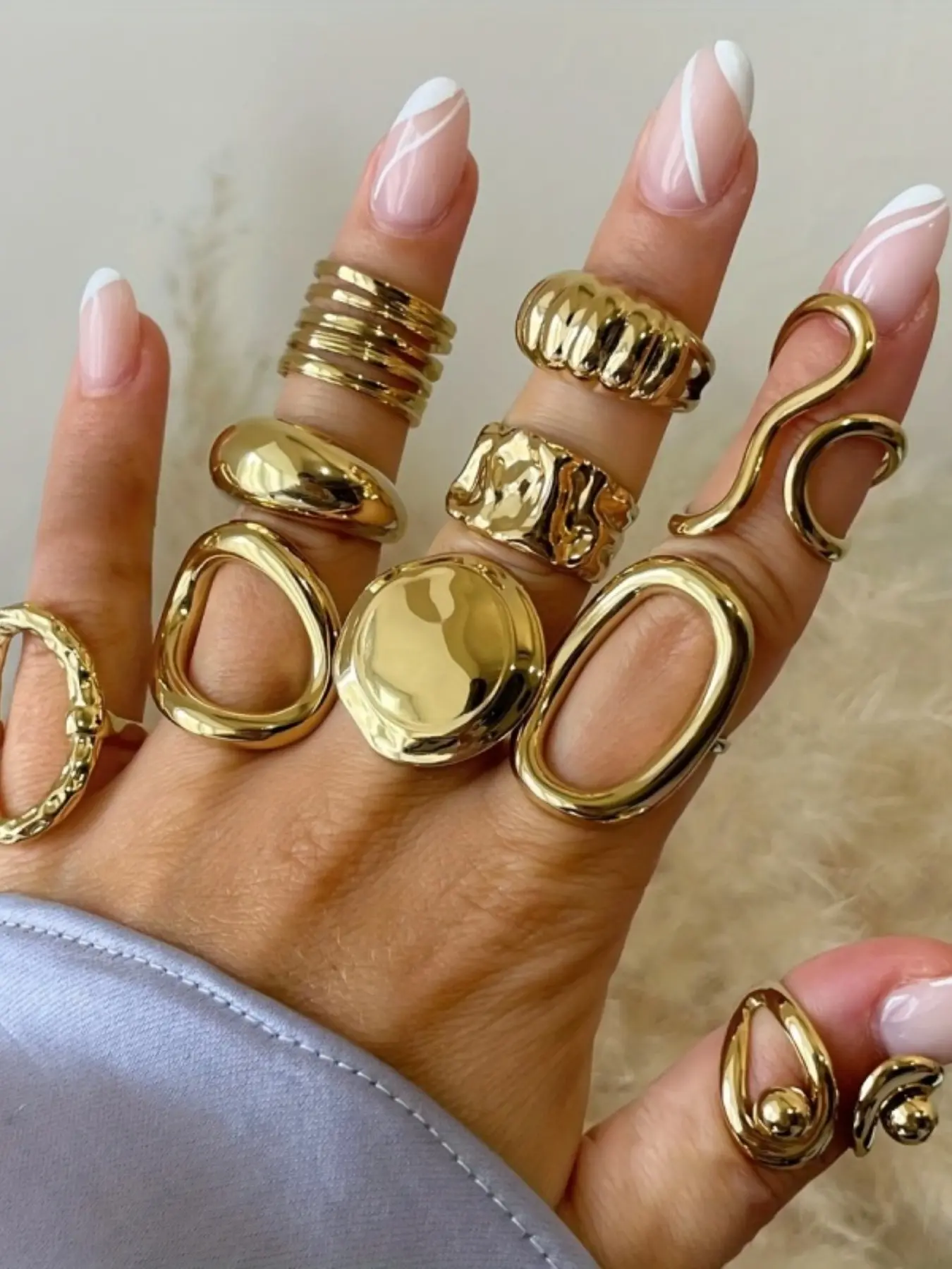 Women's Geometric Pattern Ring Set, Vintage Trendy Open Finger Rings ...