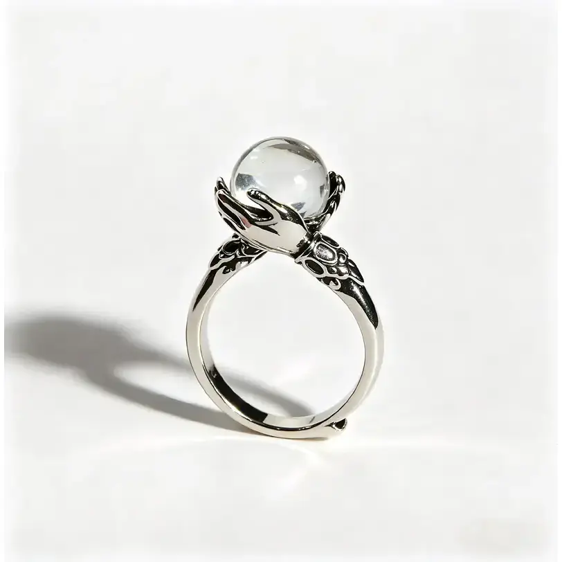 Virelyn Witchy Jewelry - Mother's Day Unique Thoughtful Gift, Vintage Guardian Adjustable Band Ring with Crystal Center, Hand-Holding Pagan Witchtok Everyday Wear Accessory