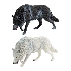 Mini Wolf Figurine Cake Toppers Hand Painted Model Educational Toy Realistic Animal Figure for Children Toddlers Birthday Gift Decor Black