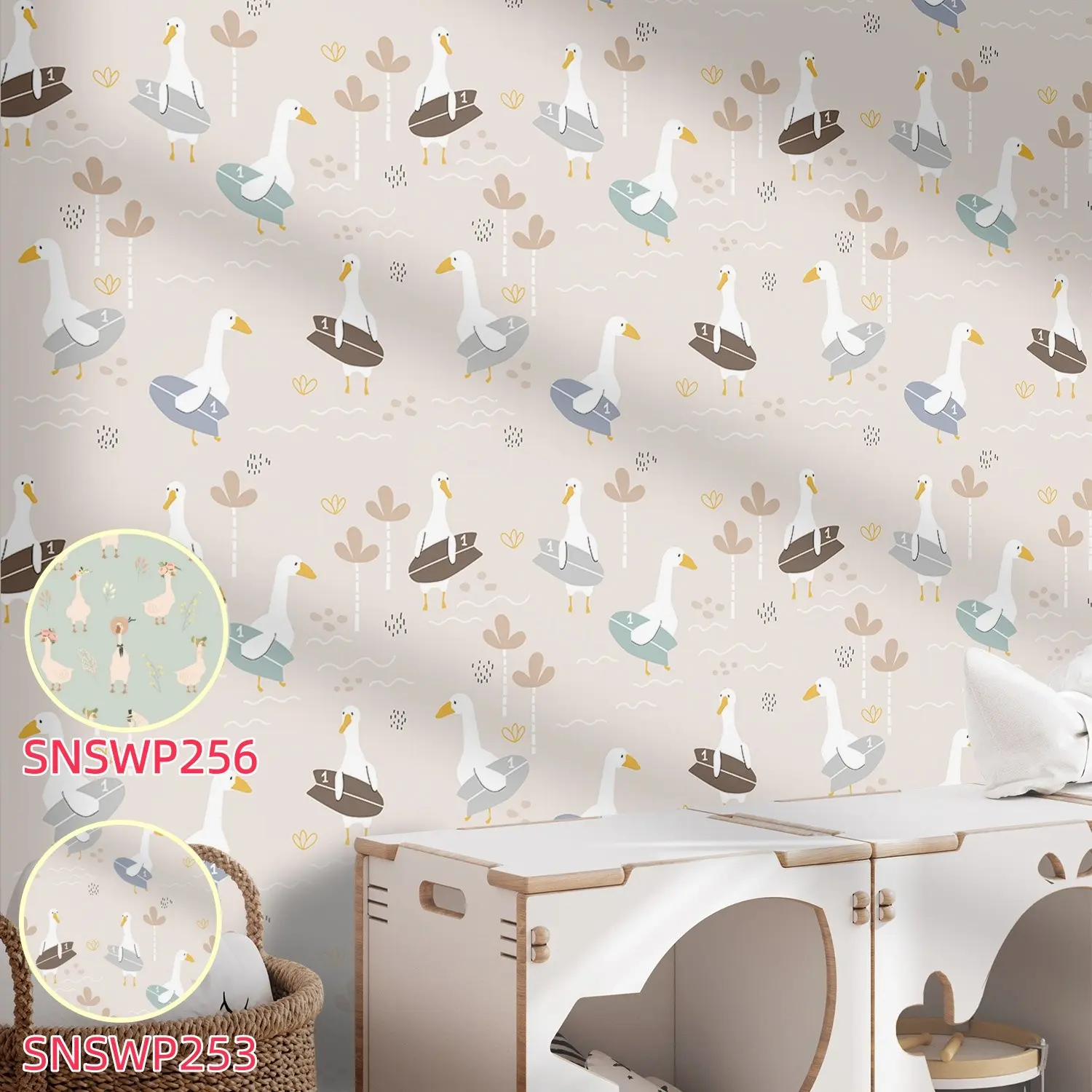Cartoon Self-Adhesive Wallpaper, Cute Goose Pattern, Mould-Proof, Ideal for Living Room, Bedroom, Furniture Renovation