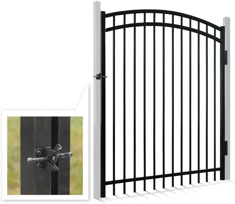 Fencer Wire Heavy Duty Arched Decorative Fence Gate, 5FT Width Outdoor Fence Gate, Outdoor Anti-Rust Metal Steel Gate for Fencing Barrier, Garden Gate with Gate Lock