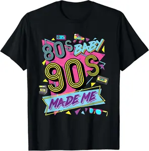 Vintage 1980s 80's Baby 1990s 90's Made Me Retro Nostalgia T-Shirt Summer Gift Short Sleeve Adult Shirt, Pure Cotton Men's and Women's Tops actual  80s  clothing