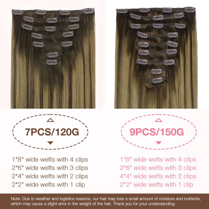 GOOGOO Hair Extensions Clip in Human Hair Natural Straight Easy To Style Soft