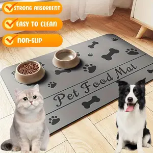 1PCS Pet Feeding Mat-Absorbent Pet Placemat For Food And Water Bowl, With Waterproof Rubber Backing, Quick Dry Water Dispenser Mat For Dog And Cat (12"x20", Dark Gray)