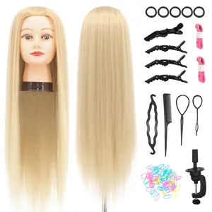 Professional Hair Styling Training Head with Clamp & Braiding Tools Set, 1 Set 24-26 Inch Hairdresser Styling Head, Hairdressing Head for Women, Mannequin Head Stand