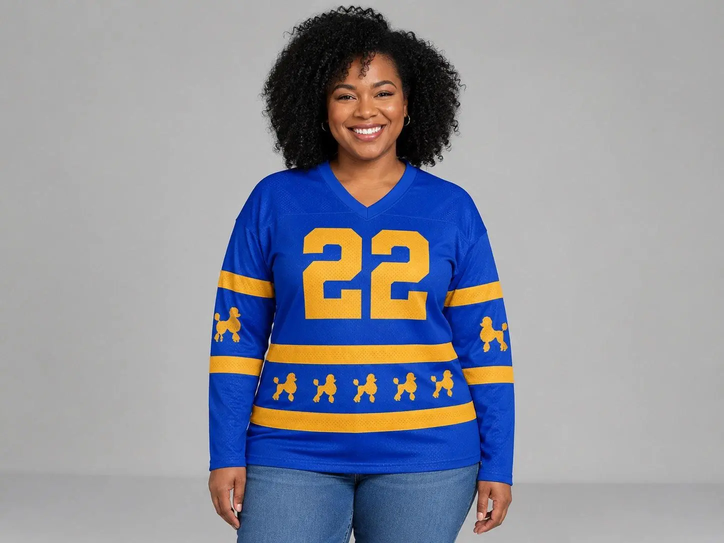 Women's Sigma Gamma Rho Royal Blue-Gold Long-Sleeve Hockey Jersey - SGRho Pretty Poodle Sorority Sports Top