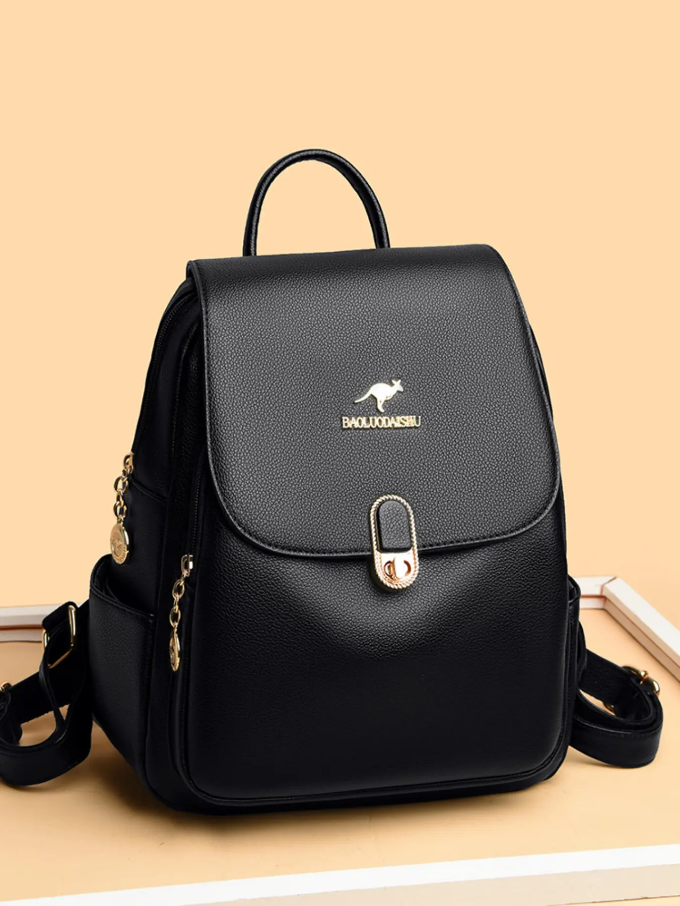 Durable Lychee Grain Soft Leather Backpack for Women Classic Black Anti Theft Large Capacity Commuter Bag for Middle Aged Moms