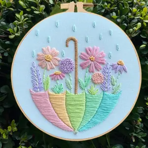 Beginner Embroidery Kit, Elegant Cross Stitch Set, Hand Embroidered Umbrella Style, DIY Embroidery Lovers, Includes Printed Cotton Fabric, Thread, Needle, Chart, Needle Crafts Kit