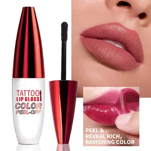 Tattoo Lip Gloss Color Peel-Off 4-Color Tear Long-lasting Moisturizing Hydrating Lipstick for Normal Skin Radiant Finish 50g