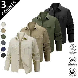 3-pack men’s workwear long-sleeve shirts made from lightweight, breathable fabric; loose fit that remains well-structured—combining practicality and a casual feel, suitable for everyday commuting, outdoor activities, and more.