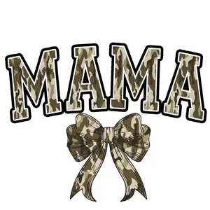 Camo Mama with Camo Bow Direct To Film Print, DTF Print, Ready To Press Print For T-shirts