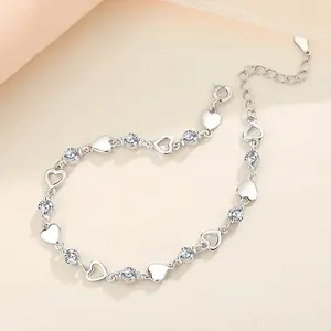 925 Sterling Silver Heart Shaped Bracelet For Women Teens Retro Korean Versatile Zircon Charm Bracelets Original Party Jewelry Gifts
