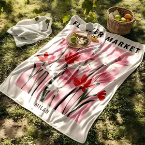 1 piece Milan Flower Market Spring Flower Selection themed flannel blanket - All-season comfortable flannel blanket in modern style, suitable for sofas and beds, digital printing, super soft and warm, 100% polyester material, machine washable
