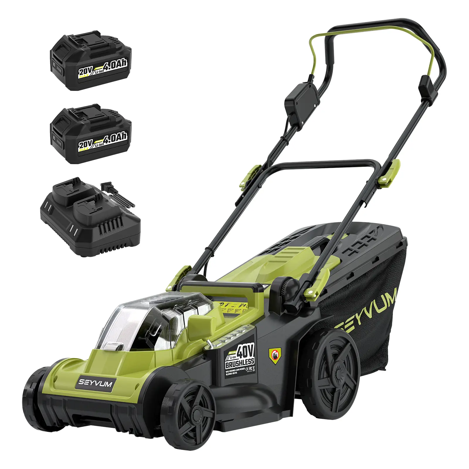40V 16-inch Cordless Lawn Mower with 45L Grass Collection Bag, 6 Position Height Adjustment Electric Lawn Mower, 2 x 20V 4.0Ah Battery Powered Push La
