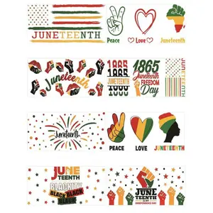 8Sheet Juneteenth UV DTF Cup Wrap,UV DTF Cup Wraps for 16 Oz,Black History Month Rub on Transfers,1865 Juneteenth Freedom Day Waterproof Stickers Cup Wraps for Glass Cups Decals