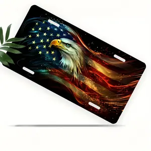 American Flag License Plate- Heavy Aluminum License Plate with Eagle Head and Tail Design, Red/White/Colorful, Standard 6x12inch- Suitable for Cars, Trucks, SUVs Creative License Plate- Comes with Screws, Easy Installation- Patriotic Vehicle Deco