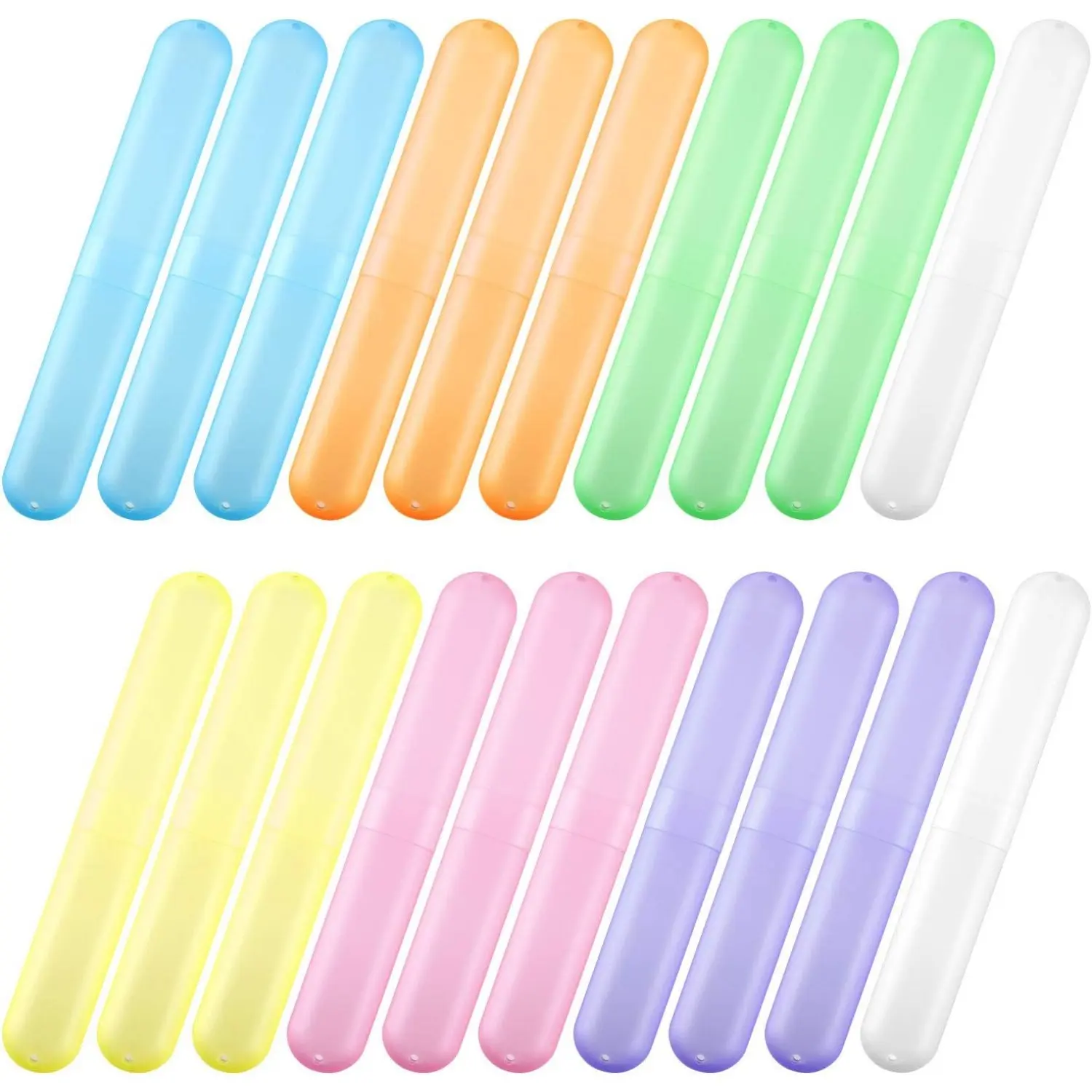 20 Pcs Portable Lightweight Durable Plastic Travel Toothbrush Boxes, 7 Multi-Color Toothpaste Cover Protectors with Ventilation Holes, Multi-Use Pencil Cases (7.8x1.1x0.8in) for Camping, Business Trip, Gym - Home Improvement Building Supplies