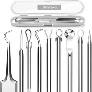 5PCS Blackhead Remover Comedone Extractor, Curved Blackhead Tweezers Kit, Professional Stainless Pimple Acne Blemish Removal Tools Kit