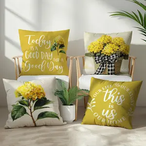 Hydrangea Illustration Pillowcases Set of 4, Single-Sided Print, Simple Home Decor for Living Room Bedroom, No Pillows Included