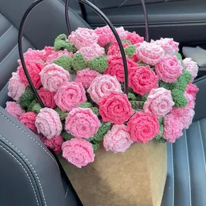 Hand Woven Knitted Tapestry Girls Women Crochet Rose Blanket Flower Bouquet Blanket New Year Birthday Valentine's Day Gifts
