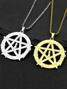 Hip Hop Pentagram Pagan Faith Pendant Necklace For Women Men Stainless Steel Gold Silver Color Amulet Faith Female Chain
