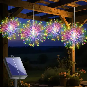 4 Piece LED Solar Starburst Ball Lights, Solar Illuminated, 8 Modes, Hanging Fairy Lights, Tent Party Copper Wire Lights, Indoor Outdoor Decorations, Solar Patio Lights, Solar Garden Lights, Outdoor Lighting
