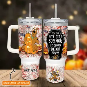 Personalized Custom Name Scooby Doo Spooky Pumpkin Web Scene Tumbler 20oz-40oz Stainless Steel, Double Wall Insulated, With Handle & Straw – Funny Gift for Scooby Doo Lovers & Fans