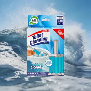 AIR FUSION Bathroom Odor Control Toilet Cleaning Gel Stamps Value Pack 6.43 Oz 1 Dispenser 4 Gel Packs Freshens with Every Flush Long-lasting Freshness Up to 240 Days