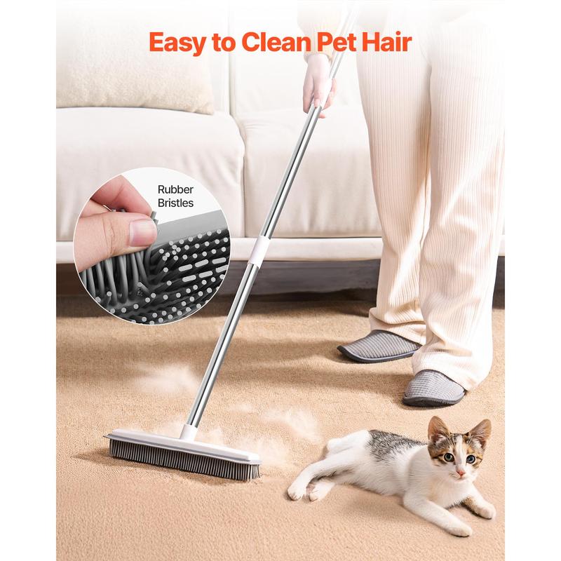 VEVOR Pet Hair Removal Broom,  , 58.46 in Adjustable Long Handle Carpet Rake, Rubber Broom with Built in Squeegee Reusable Dog Cat Hair Remover, for Carpets Rugs Mats Couch Furniture Hardwood Floor Tile