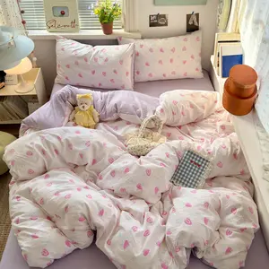 3-Piece Soft Cotton Bedding Set, Washable Zipper Heads, Ideal for Dormitory, Bedroom, Includes Pillowcase & Fitted Sheets