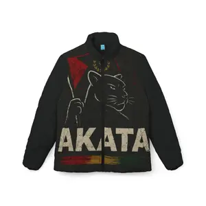 Akata Army Puffer Jacket Women's Bold Soulaan FBA Statement Piece Premium Warmth Cultural Power Womenswear Black Lightweight Polyester Coats