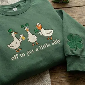 EMBROIDERED Funny Irish Goose Crewneck, St Patrick’s Day Sweatshirt, Cute Shamrock Goose Design, Lucky Green Festive Apparel, St Paddy’s Day Gift, Cozy Unisex Embroidery Top