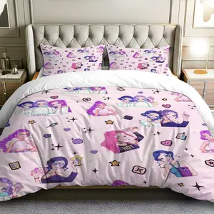 3PCS Duvet Cover Set, 1 Duvet+2 Pillowcases(Without filler),   Stars Hearts Cute Fun theme, Halloween bedding set, Aesthetic Soft Breathable Suitable for decoration Bedroom Dormitory Apartment Studio.