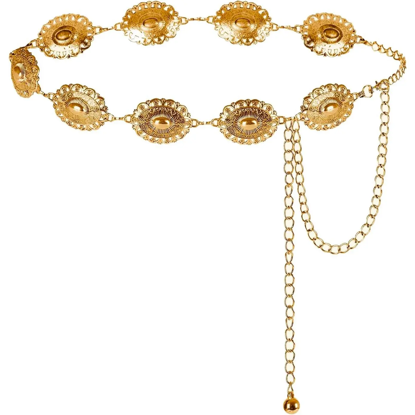 Women's Adjustable Metal Western Concho Gold Belt Chain for Dresses, Jeans, DIY Scrapbooking & Stamping Projects, Gift