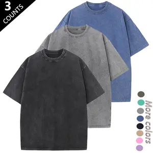 American Vintage Distressed Washed Short-Sleeve T-Shirt Three-Pack High-Value Unisex Couple Set Pure Cotton Breathable Loose Fit Top - Menswear