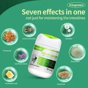 Kingscom Zero Sugar World's First 7-in-1 Probiotic ColonCleanse 6 Plant Extracts 50B CFU Lactobacillus caseiGluten-Free Vegan Non-GMO Gelatin-Free HealthcareNatural Dietary 30 capsules Healthcare Optimum Fitness
