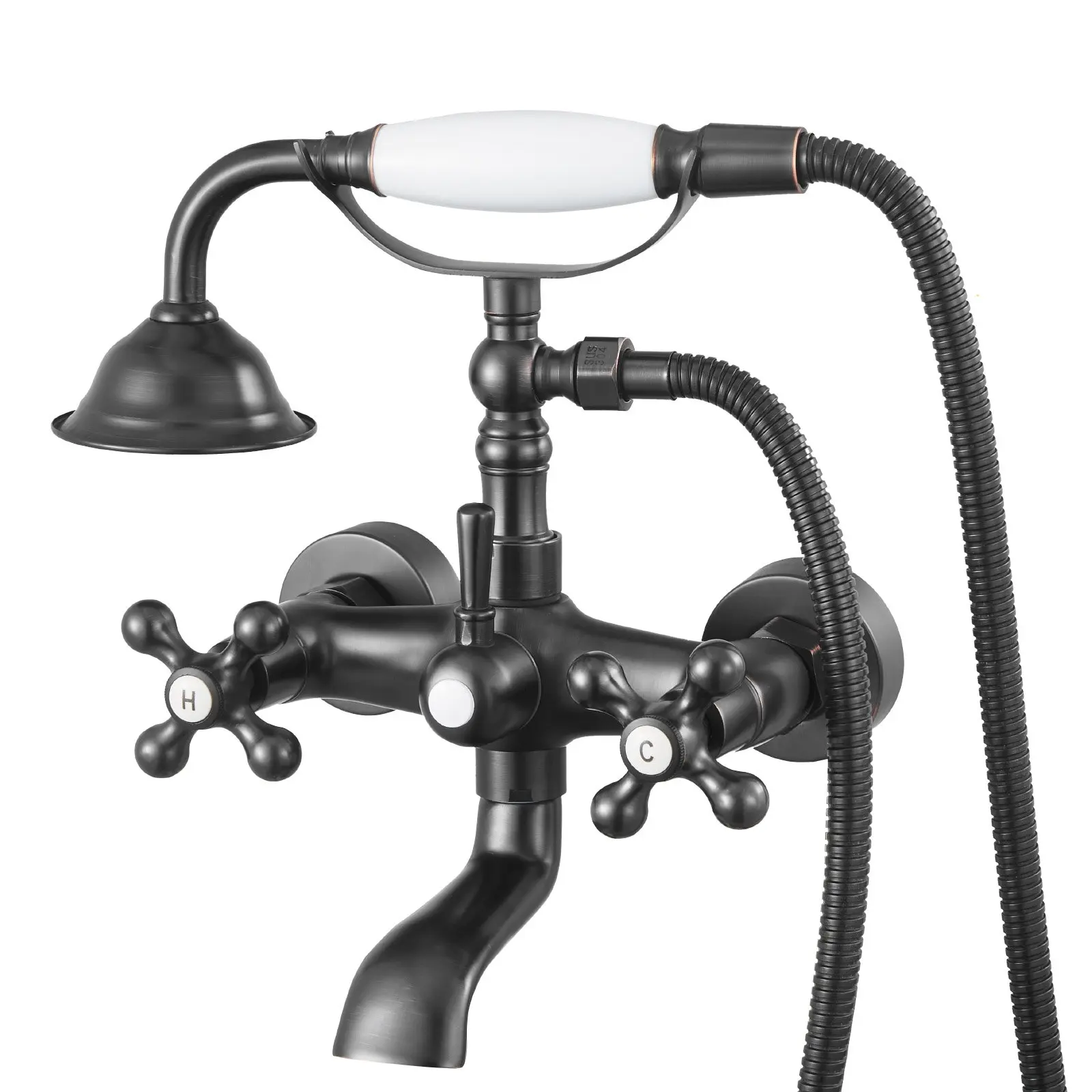 【Summerfinds】VEVOR Clawfoot Tub Faucet, Wall Mount Bathtub Faucets with Handheld Shower, Vintage Oil-Rubbed Bronze Clawfoot Tub Filler Faucet Shower Kit with Adjustable Swing Arms & 360 °   Rotation Spout for Bathtubs