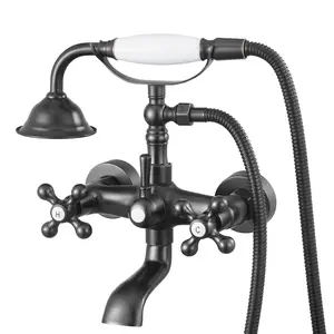 VEVOR Clawfoot Tub Faucet, Wall Mount Bathtub Faucets with Handheld Shower, Vintage Oil-Rubbed Bronze Clawfoot Tub Filler Faucet Shower Kit with Adjustable Swing Arms & 360 °   Rotation Spout for Bathtubs