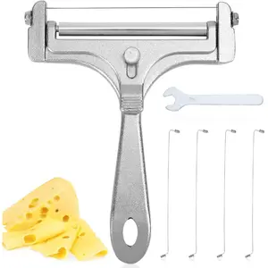 6pcs Cheese Slicer Kit, Stainless Steel Wire Cheese Cutter with 4 Extra Wires & Wrench Handheld Butter Cutter for Block Butter (Frosted Silver)