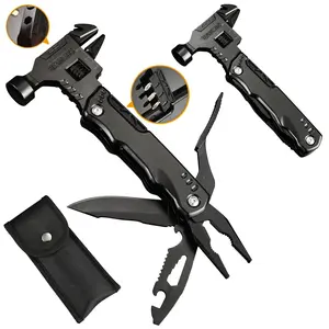 All-in-One Adjustable Wrench Multitool 16-in-1 - Hammer Pliers Pocket Knife Screwdriver Camping Survival Tool for Men