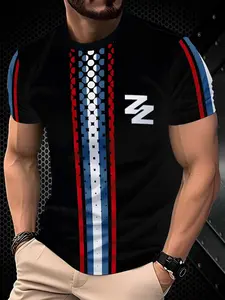 Men's Casual Classic 3D Digital Print T-Shirt, Round Neck, Breathable Polyester Fabric, Street Hip Hop Style for Summer Fashion, Perfect Gift for Boyfriend, Streetwear, Menswear, Top