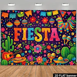 Mexican Fiesta Backdrop Suitable for Parties - Colorful "FIESTA" Banner with Sombreros, Cacti, Piñatas & Maracas Decorations | Durable Indoor Decoration for Weddings, Birthdays, Photo Booths | No Power Required