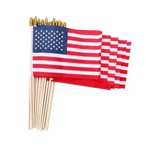 12 Pack Small American Flags on Wooden Stick, 5X8 Inch Small US Flag, Water proof