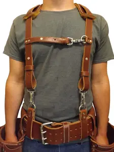 LEATHER WORK SUSPENDERS - Construction Tool Belt Support USA HANDMADE