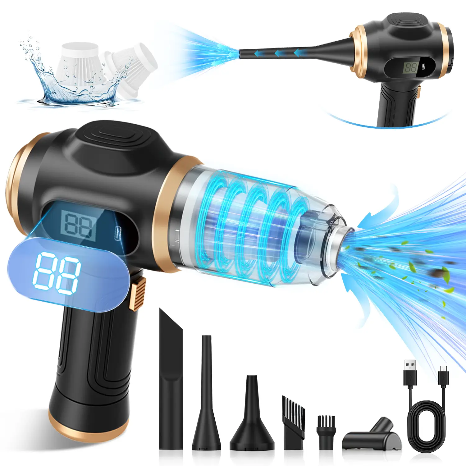 Belibuy Portable Cordless Handheld Vacuum Cleaner, 19000Pa Powerful Vacuum Cleaner, 6-in-1 Portable Vacuum Cleaner with Smart Display Screen, Suitable