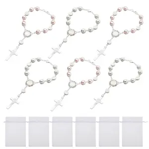 6 Pcs Car Rosary for Rearview Mirror Saint Benedict Cross Car Mirror Hanger Rearview Auto Rosary Hanging Catholic Medal for Truck Bike Motorcycle Accessories Decors