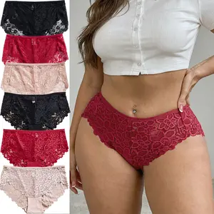 Women's 6-Pack Ultra-Soft Lace Floral Pattern Briefs, Seamless, Soft, Skin-Friendly, Breathable, Butt-Lifting Triangle Panties for Everyday Wear & Dates