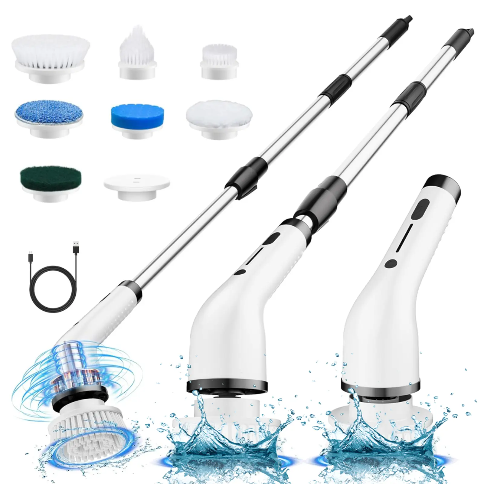 Electric Cleaning Brush, Full-Body IPX7 Waterproof Cordless Electric Spin Scrubber with 4 Replaceable Brush Heads, 2-Speed Shower Scrubber with Adjustable Extension Handle for Bathroom, Kitchen, Toilet, Window, Car, Pool,BACKTO SCHOOL summerwins