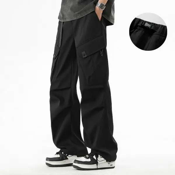 Men's Plain Paratrooper Cargo Pants, American Vintage Style with a Loose Wide-Leg Fit, Waterproof Design, Multiple Pockets & Adjustable Waistband